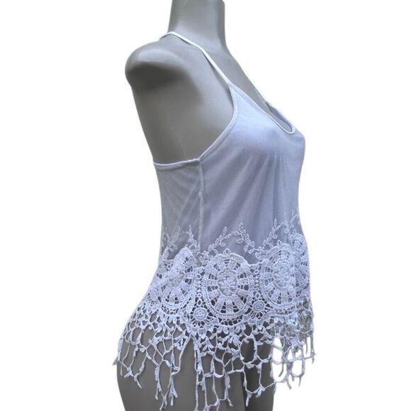 You Are Not Alone Cami Tank Top Women's Medium White Halter Embroidered Crochet - Picture 5 of 14